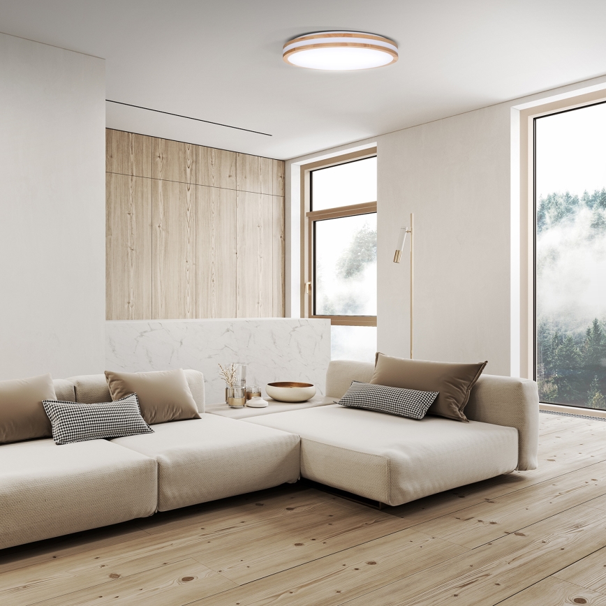 Plafón LED regulable WOODY LED/60W/230V 3000-6500K roble d. 50 cm + control remoto