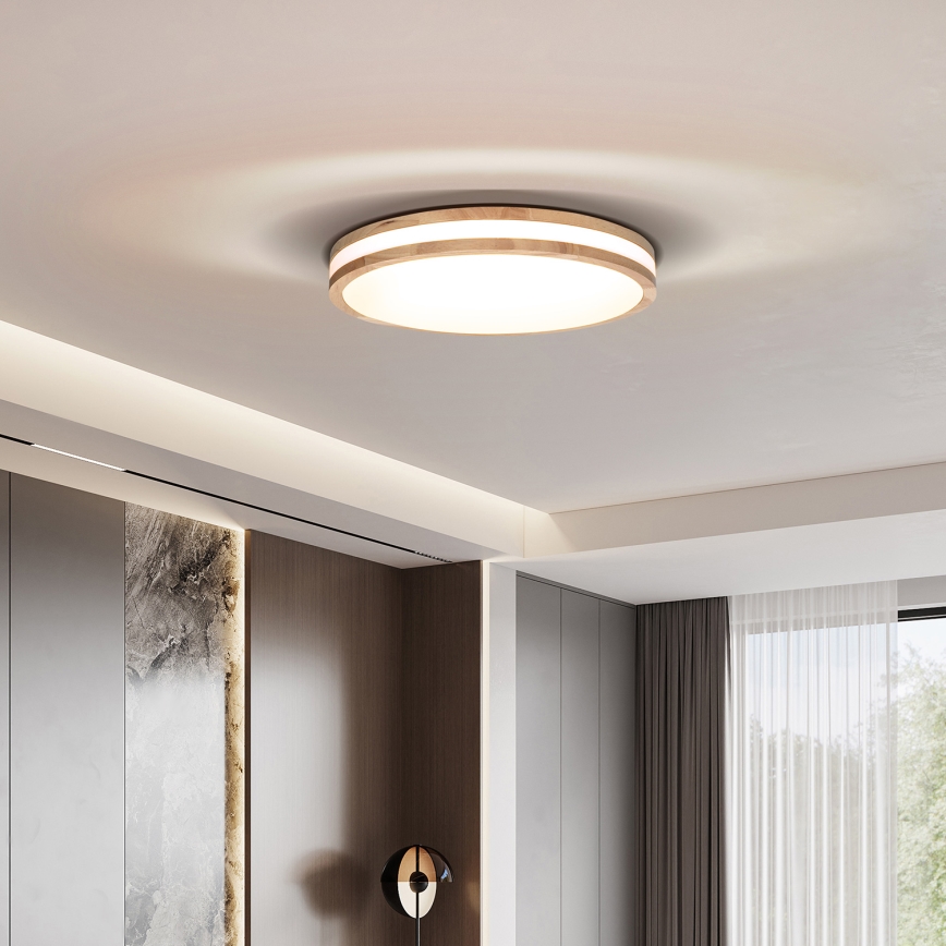 Plafón LED regulable WOODY LED/60W/230V 3000-6500K roble d. 50 cm + control remoto