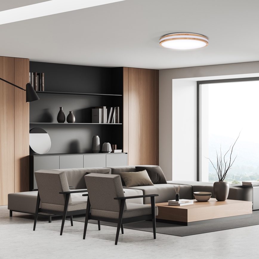 Plafón LED regulable WOODY LED/60W/230V 3000-6500K roble d. 50 cm + control remoto