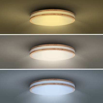Plafón LED regulable WOODY LED/60W/230V 3000-6500K roble d. 50 cm + control remoto