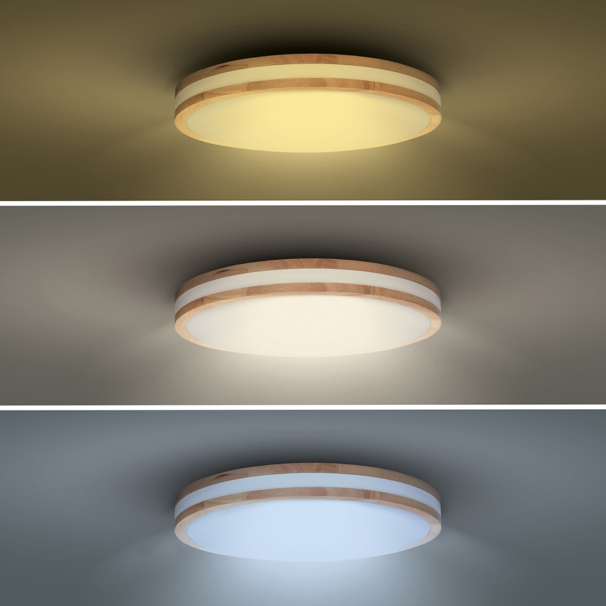Plafón LED regulable WOODY LED/60W/230V 3000-6500K roble d. 50 cm + control remoto