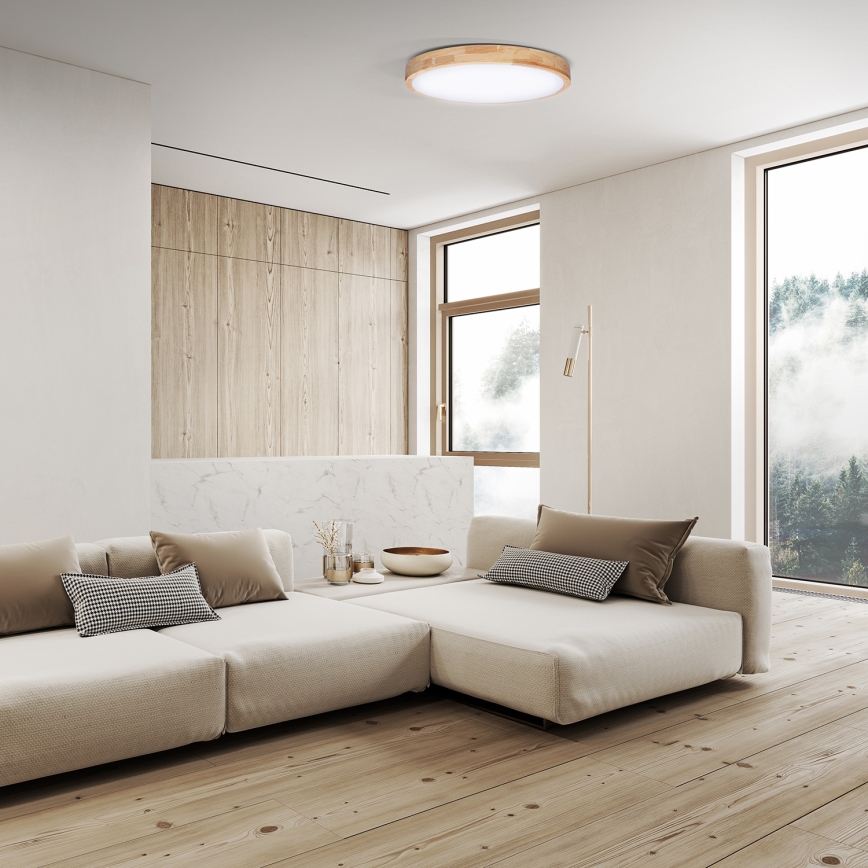 Plafón LED regulable SOLID OAK LED/48W/230V 3000-6500K roble diá. 39 cm + control remoto