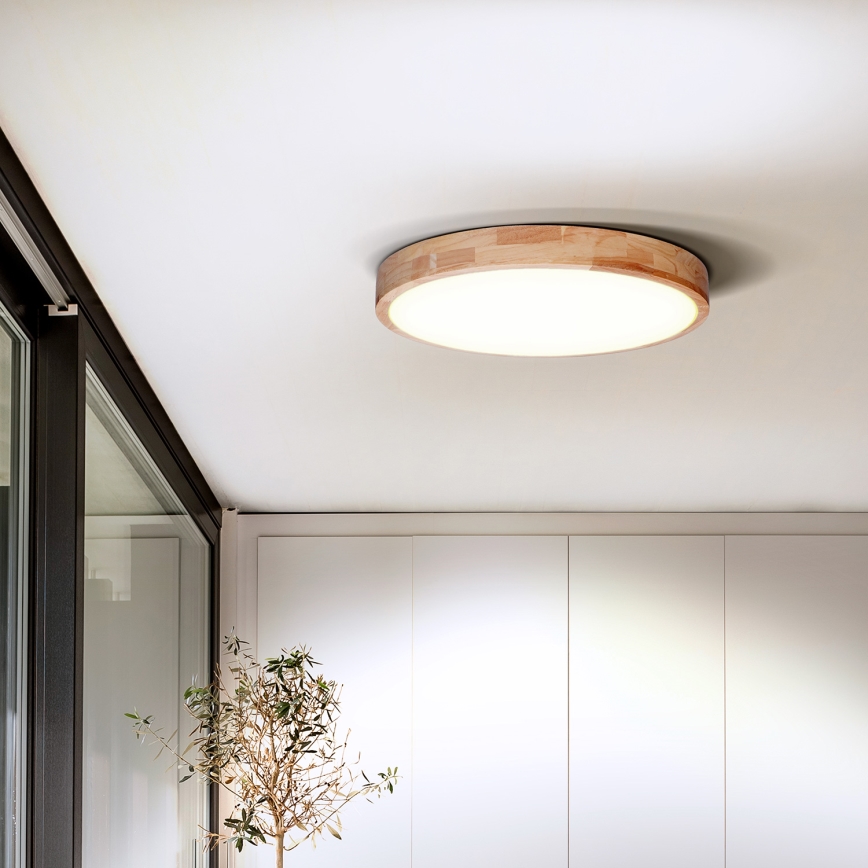 Plafón LED regulable SOLID OAK LED/48W/230V 3000-6500K roble diá. 39 cm + control remoto