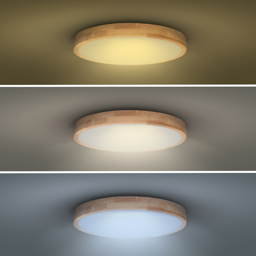 Plafón LED regulable SOLID OAK LED/48W/230V 3000-6500K roble diá. 39 cm + control remoto