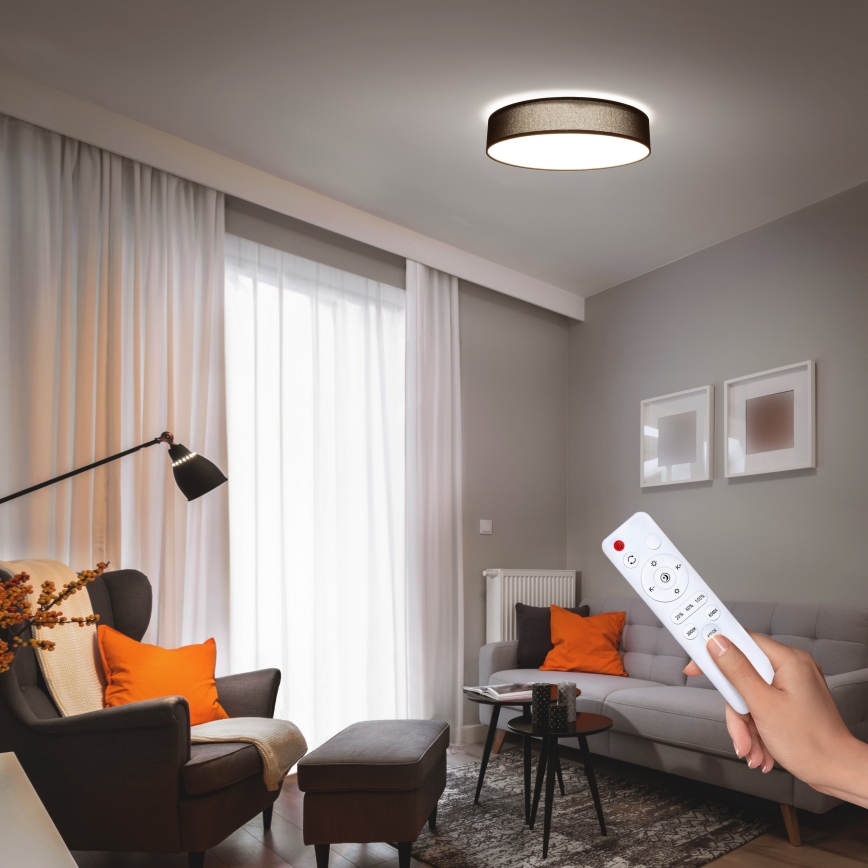 Plafón LED regulable PENLEY LED/48W/230V 3000-6500K diá. 40 cm negro + control remoto