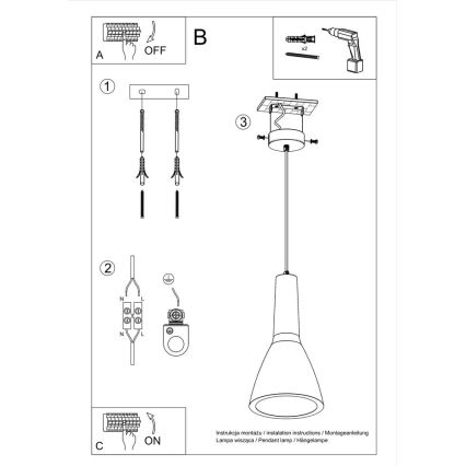 Lámpara de araña en cadena EMPOLI 1xE27/15W/230V hormigón