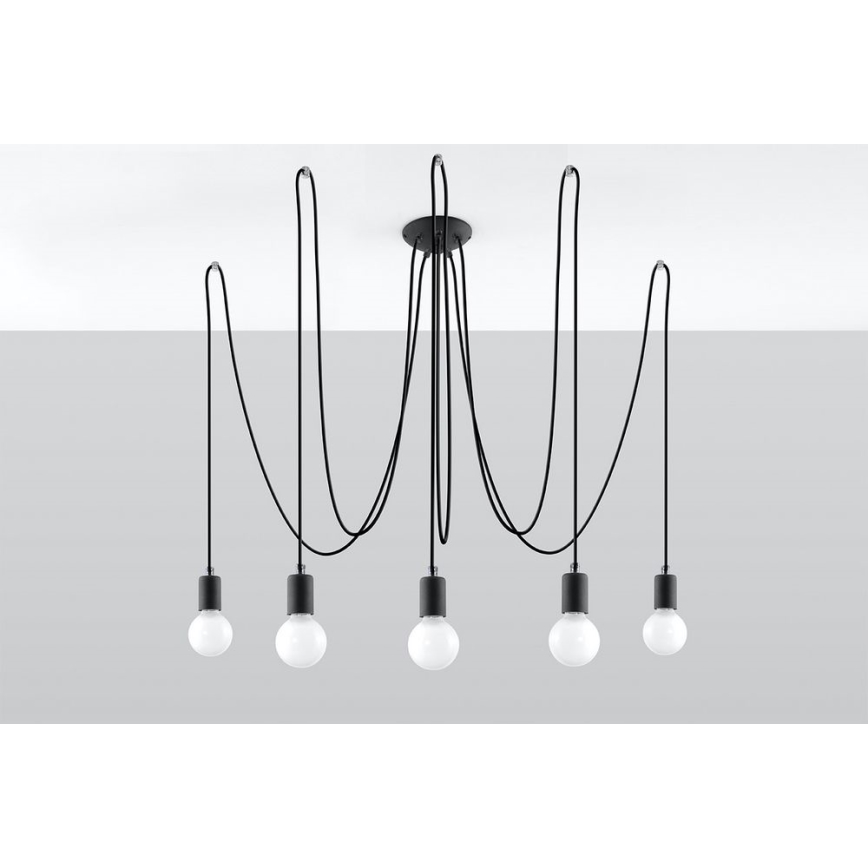 Lámpara colgante EDISON 5 5xE27/60W/230V araña negro