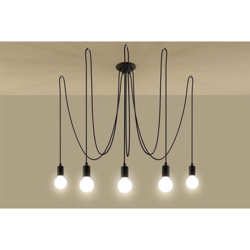 Lámpara colgante EDISON 5 5xE27/60W/230V araña negro