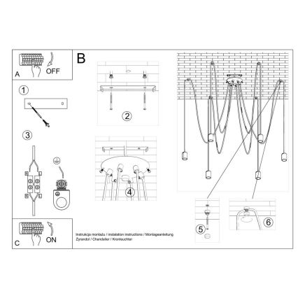 Lámpara colgante EDISON 5 5xE27/60W/230V araña negro