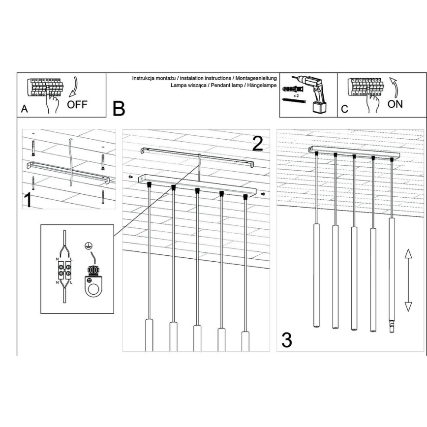 Lámpara colgante PASTELO 5xG9/8W/230V negro