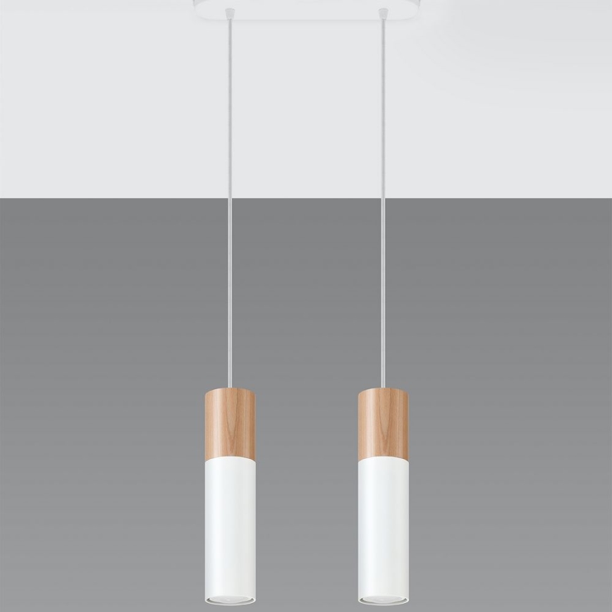 Lámpara colgante PABLO 2xGU10/40W/230V blanco/haya