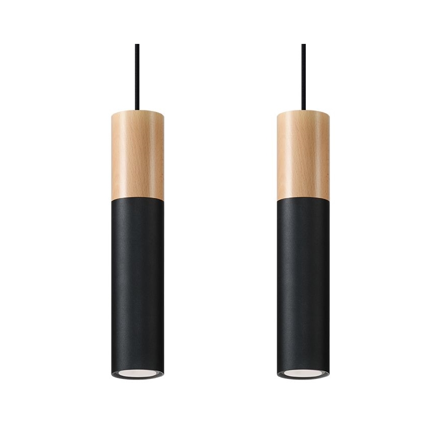 Lámpara colgante PABLO 2xGU10/40W/230V negro/haya