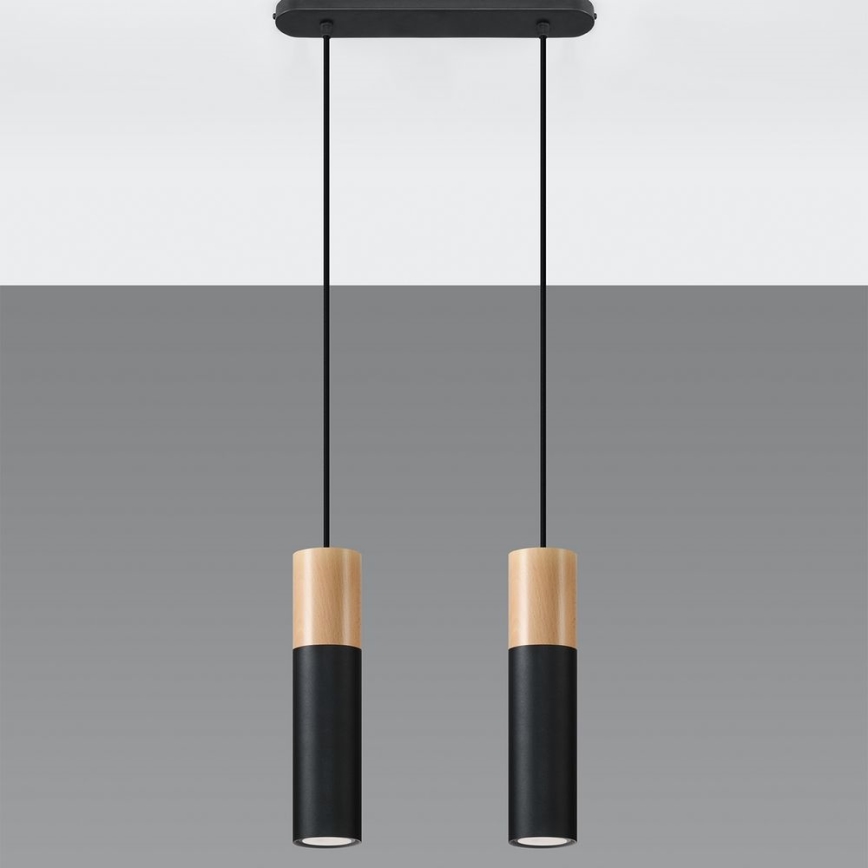 Lámpara colgante PABLO 2xGU10/40W/230V negro/haya