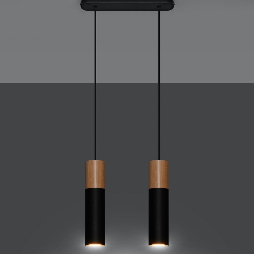 Lámpara colgante PABLO 2xGU10/40W/230V negro/haya