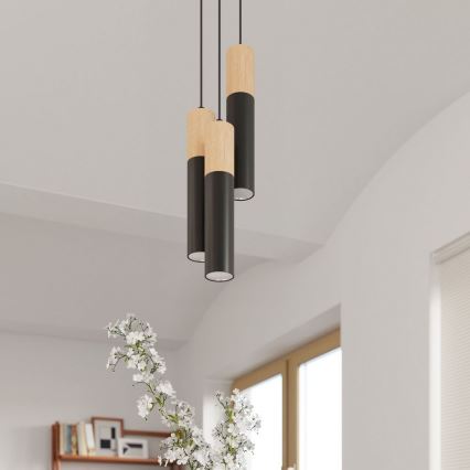 Lámpara colgante PABLO 3xGU10/40W/230V negro/haya