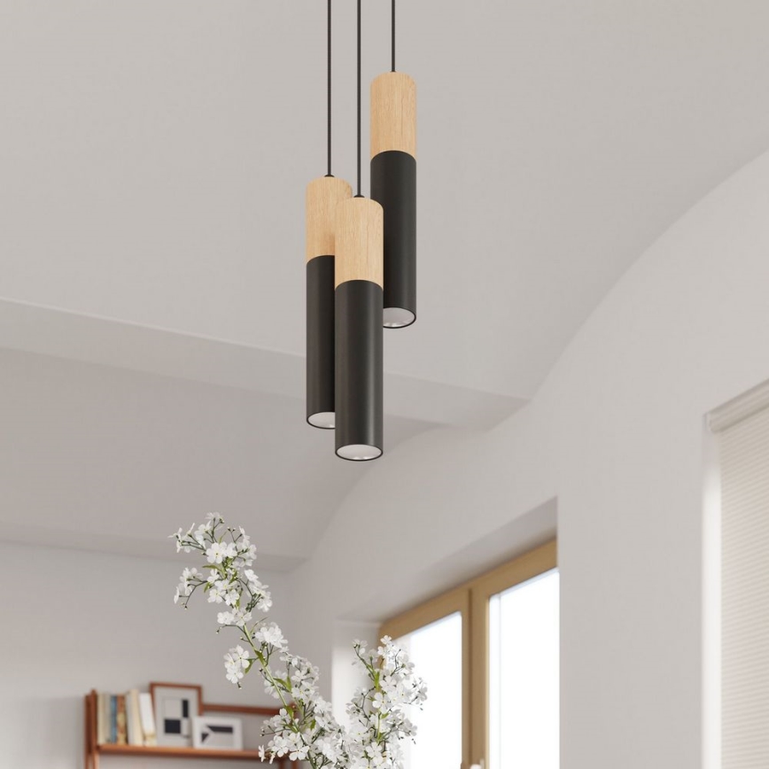 Lámpara colgante PABLO 3xGU10/40W/230V negro/haya