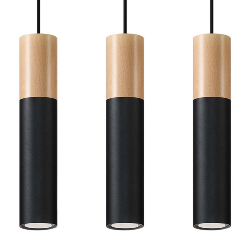 Lámpara colgante PABLO 3xGU10/40W/230V negro/haya
