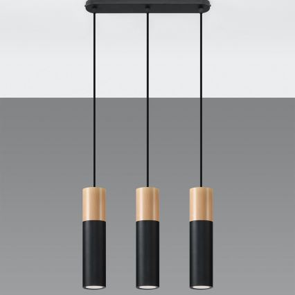 Lámpara colgante PABLO 3xGU10/40W/230V negro/haya