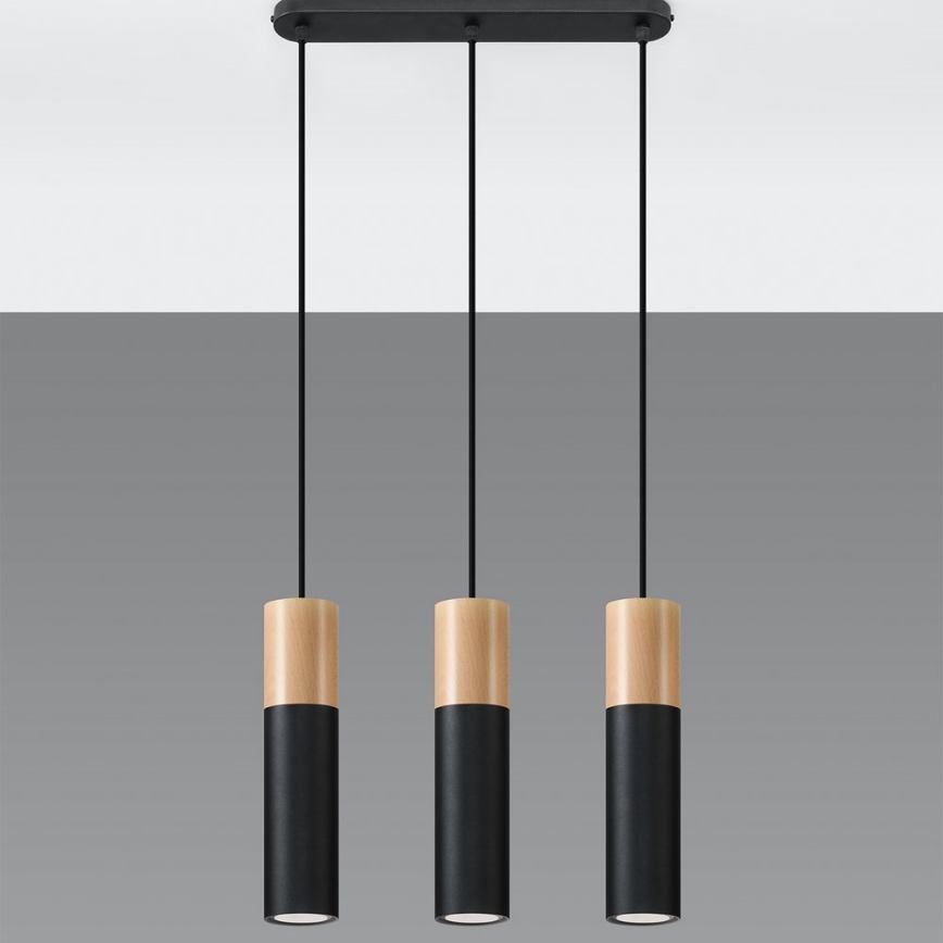 Lámpara colgante PABLO 3xGU10/40W/230V negro/haya