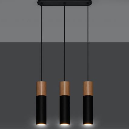 Lámpara colgante PABLO 3xGU10/40W/230V negro/haya