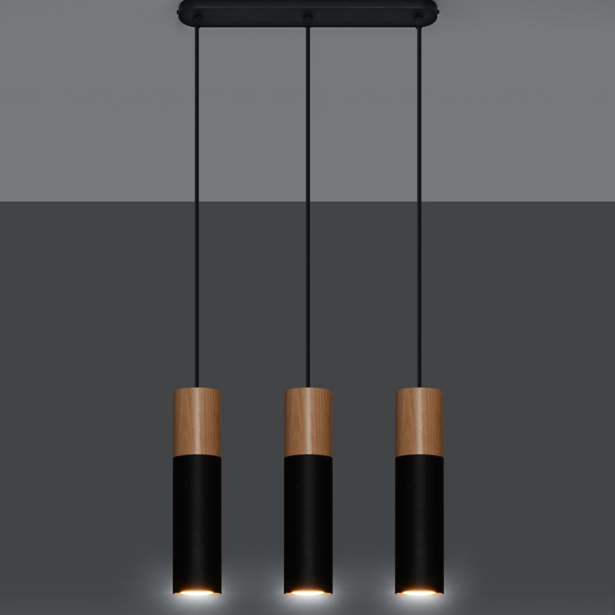 Lámpara colgante PABLO 3xGU10/40W/230V negro/haya
