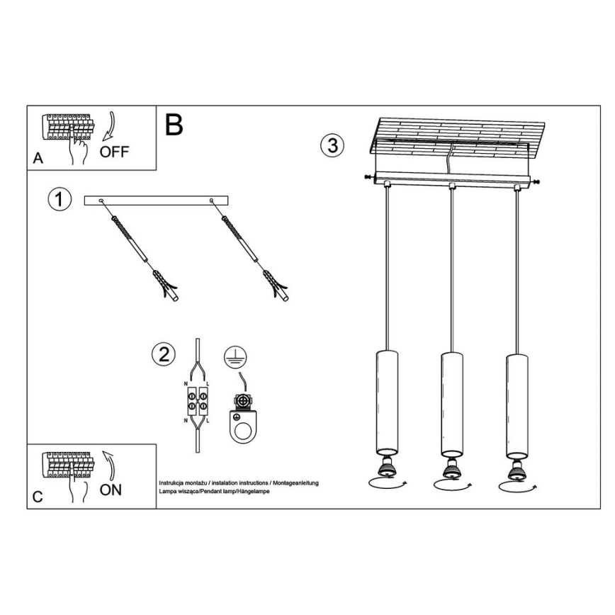 Lámpara colgante LINO 3xGU10/40W/230V haya