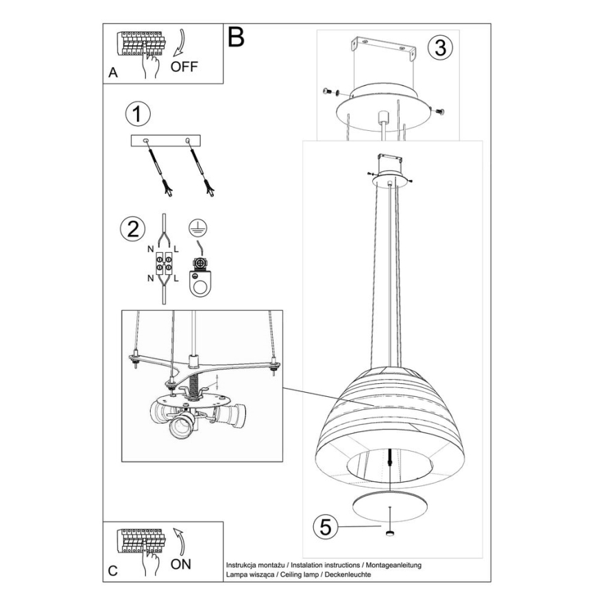 Lámpara colgante BELLA 3xE27/60W/230V diámetro 60 cm blanco