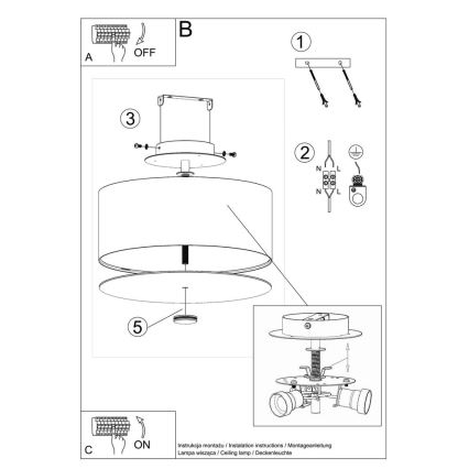 Plafón SKALA 3xE27/60W/230V diá. 30 cm blanco