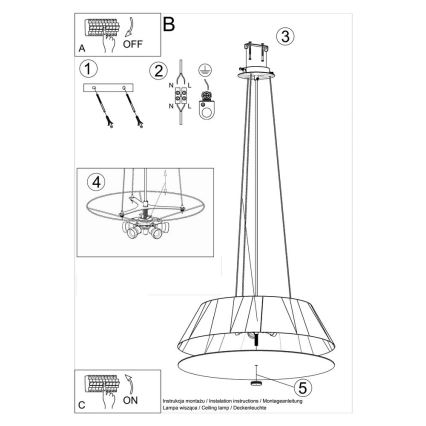 Lámpara colgante VEGA 5xE27/60W/230V diámetro 70 cm blanco