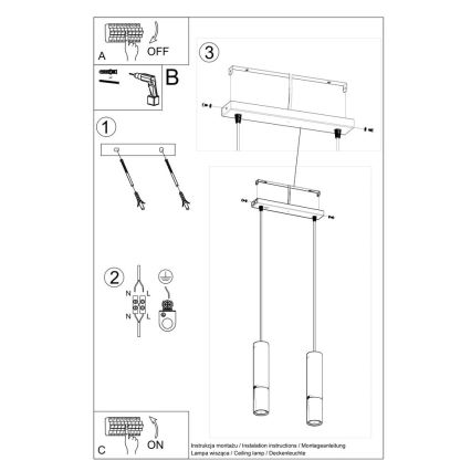 Lámpara colgante LOOPEZ 2xGU10/10W/230V negro/cromo