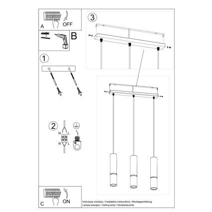 Lámpara colgante LOOPEZ 3xGU10/10W/230V negro/cromo