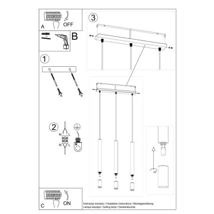 Lámpara colgante VIZIER 3xG9/12W/230V negro