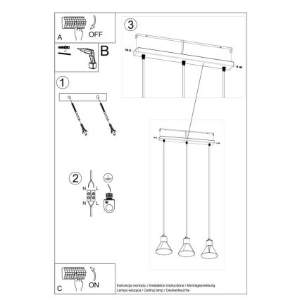 Lámpara colgante TALEJA 3xE27/60W/230V negro