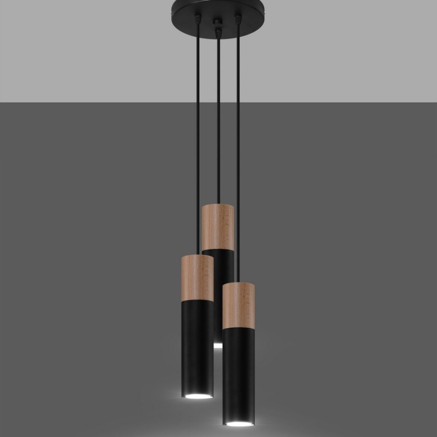 Lámpara colgante PABLO 3xGU10/40W/230V negro/haya