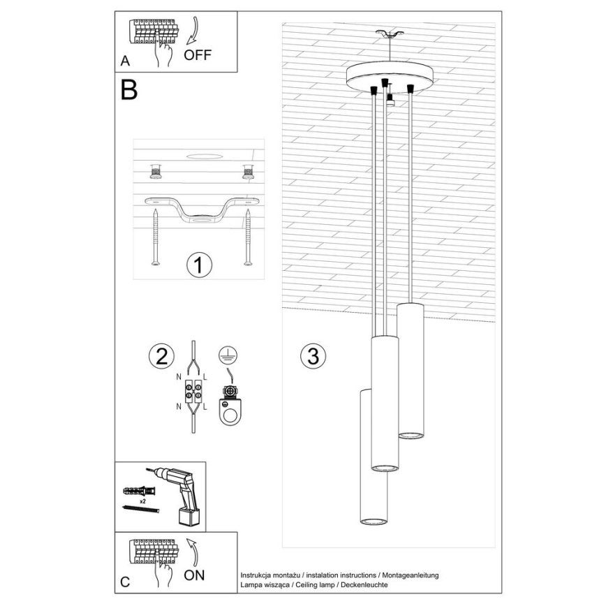 Lámpara colgante LAGOS 3xGU10/10W/230V blanco