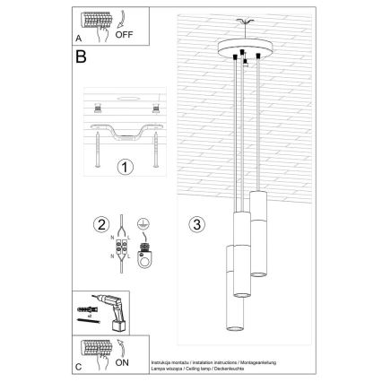 Lámpara colgante BORGIO 3xGU10/40W/230V concreto/metal negro