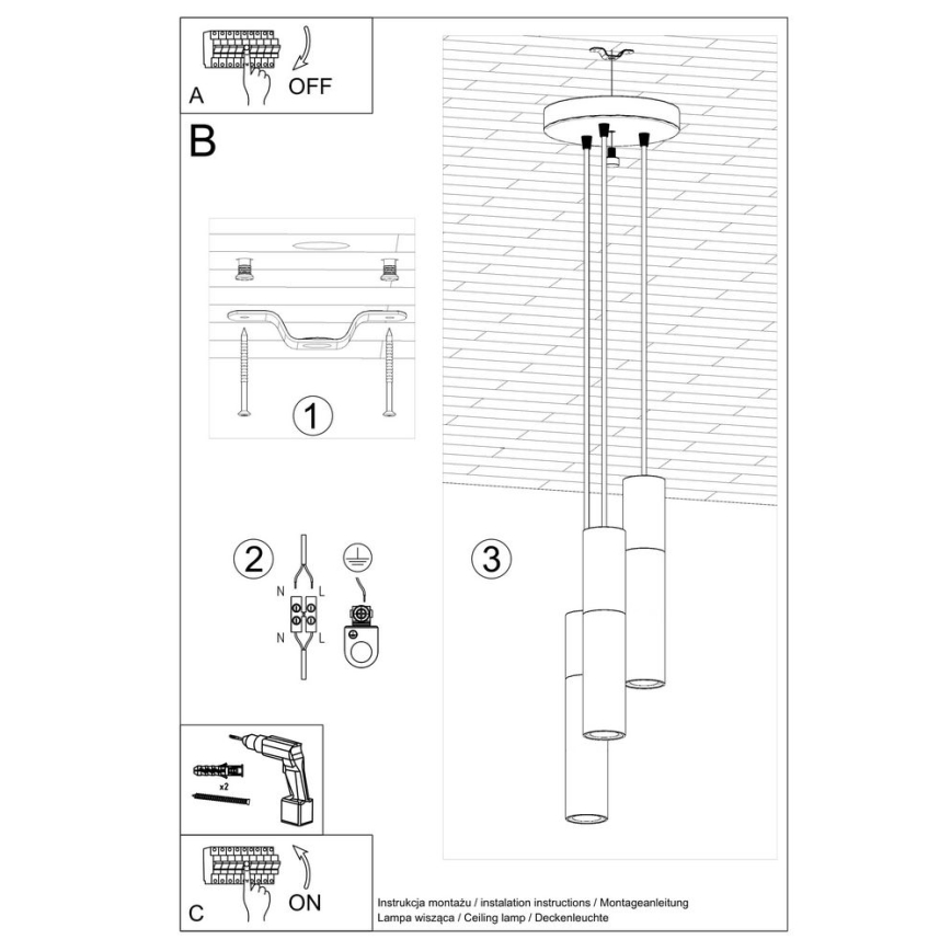 Lámpara colgante BORGIO 3xGU10/40W/230V concreto/metal negro