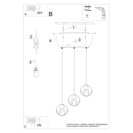 Lámpara colgante TULOS 3xE27/60W/230V blanco