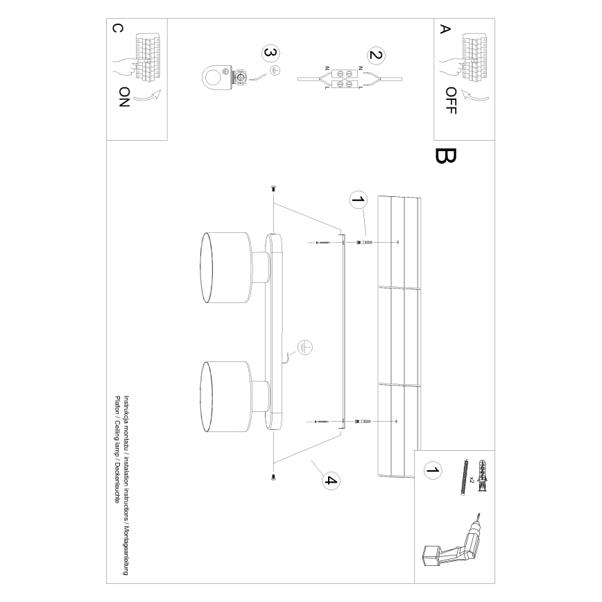 Plafón SAVAR 2xE27/60W/230V negro