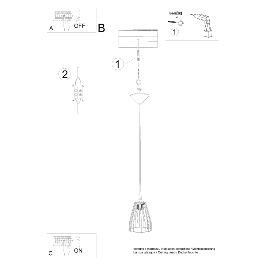 Lámpara colgante LEYO 1xE27/15W/230V negro