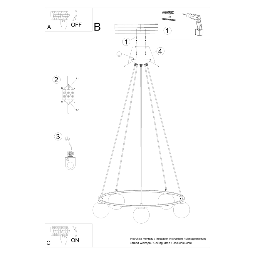 Lámpara colgante YOLI 5xG9/8W/230V negro