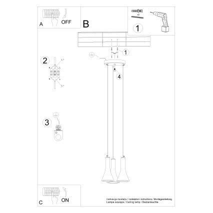 Lámpara colgante REA 3xE14/12W/230V concreto