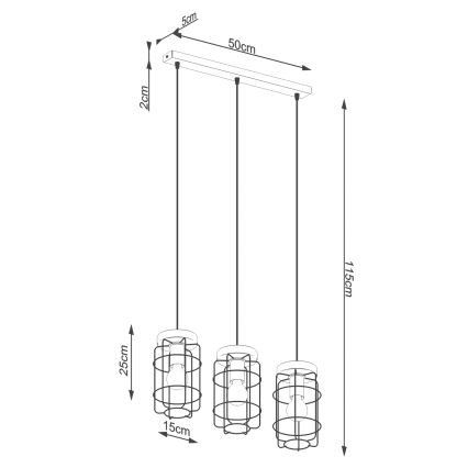 Lámpara colgante GOTTO 3xE27/15W/230V negro