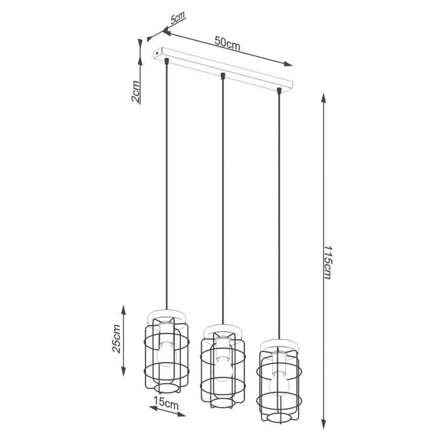 Lámpara colgante GOTTO 3xE27/15W/230V negro