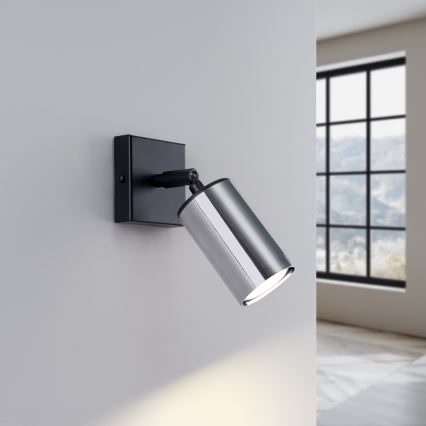 Foco de pared WINX 1xGU10/10W/230V negro/cromo brillante