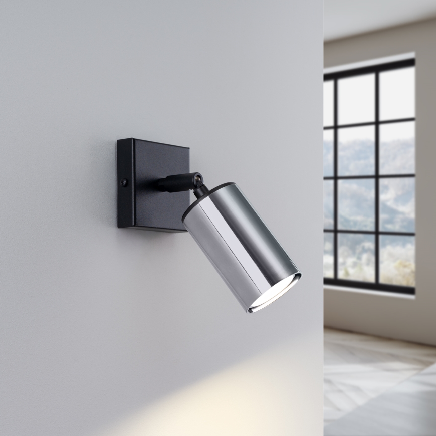 Foco de pared WINX 1xGU10/10W/230V negro/cromo brillante
