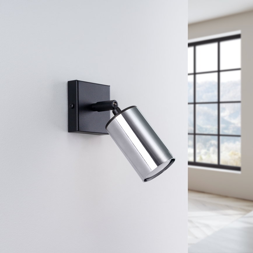 Foco de pared WINX 1xGU10/10W/230V negro/cromo brillante