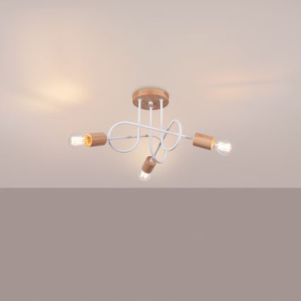 Lámpara de techo EMBER 3xE27/15W/230V blanco/beige/haya