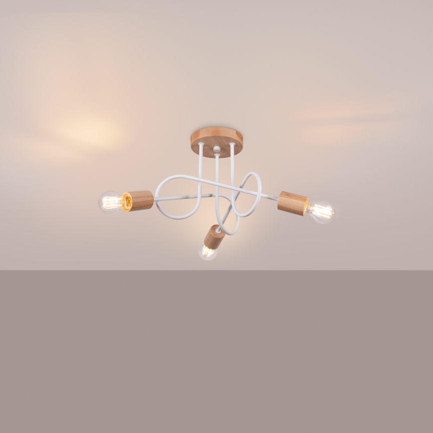 Lámpara de techo EMBER 3xE27/15W/230V blanco/beige/haya