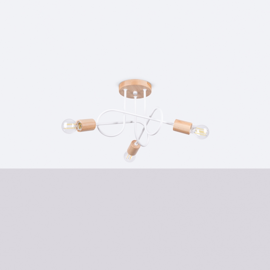 Lámpara de techo EMBER 3xE27/15W/230V blanco/beige/haya